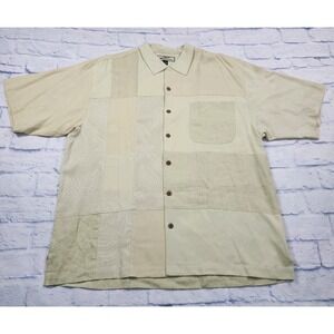 Tommy Bahama MENS L Patchwork Beige Hawaiian Camp Linen Silk Shirt VINTAGE
